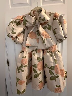 Sister Jane Cream Floral Puff Sleeve Bow Dress